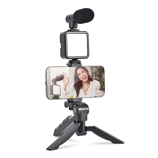 ZTE10 Vlogging Kit for Video Making Mic Mini Tripod Stand, LED Light & Phone Holder Clip