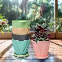 ZTG4 Round Flower Pot with Bottom Tray (5Pcs Set / Small / 14×16 Cm)
