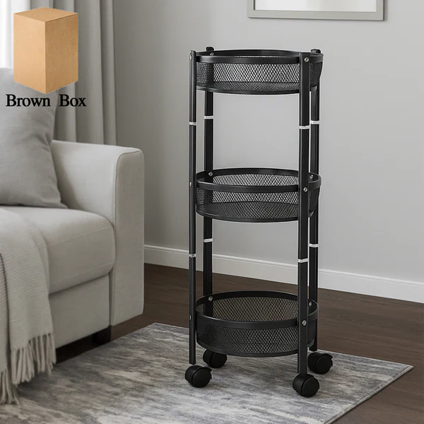 ZTH43 Round 3-Layer Metal Mesh Utility Storage Trolley with Wheels 