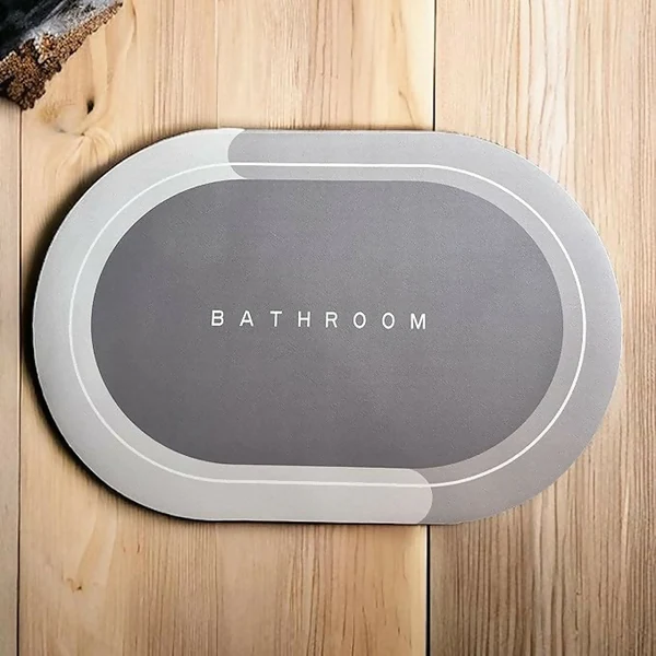 ZTH55 Premium Grey Oval Bathroom Floor Mat – Anti-Slip Soft Microfiber Bath Rug for Home