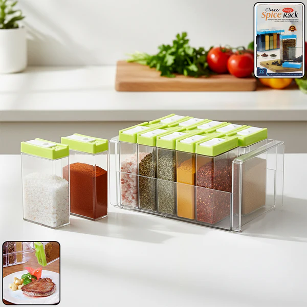 ZTK24 Classic Transparent Spice Rack with Stand – 12 Piece