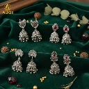 ZTJ22 Oxidised Silver Traditional Jhumka Earrings Combo Set (4 Pairs) for Women & Girls 