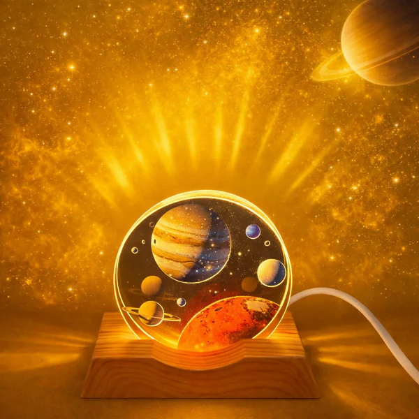 ZTH72 Jupiter Planet 3D Acrylic LED Night Lamp with Wooden Base for Home Decor 