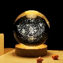 ZTH74 Crystal 3D  Solar System Night Lamp with Wooden Base, USB Powered Light