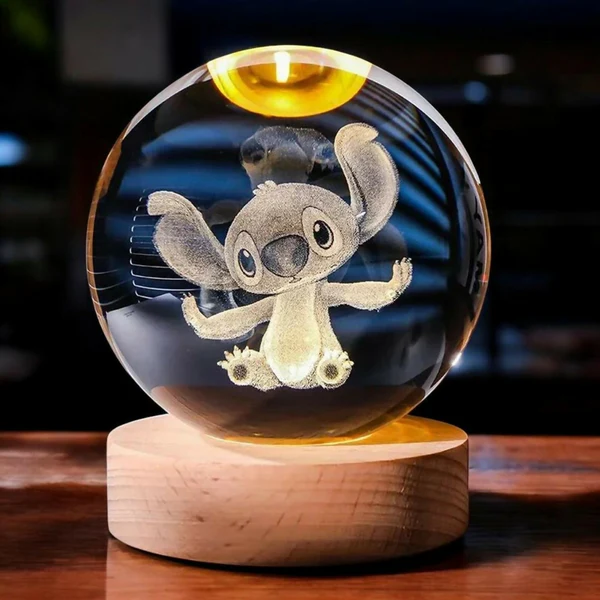 ZTH75 3D Crystal Cartoon Character Night Lamp with Wooden Base, USB Powered