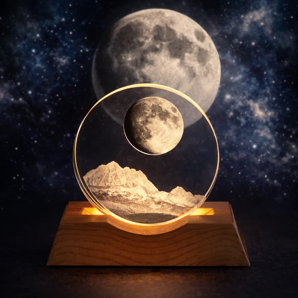 ZTH77 Crystal Moon LED Night Lamp with Wooden Base for Bedroom & Home Décor
