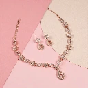 ZTJ23 Elegant Crystal & Enamel Floral Link Necklace Set with Pearl Drop