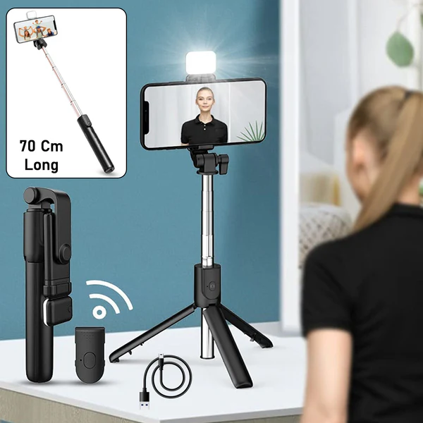 ZTE27 3 in 1 Wired Selfie Stick with Extendable Handle (70 Cm Long)