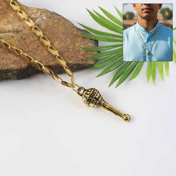 ZTJ26 Golden Hanuman Gada Pendant with Chain – Devotional Lightweight Daily Wear