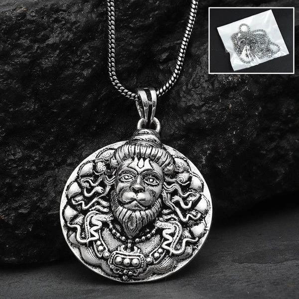 ZTJ29 Hanuman Face Locket With Chain & Silver Zinc And Metal Pendant Men & Women (1Pc)