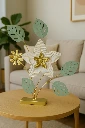 ZTH93 Home Decor Metal Flower Table Decor – Gold & Green Leafy Floral Sculpture Home