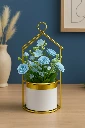 ZTH98 Golden Metal House-Shaped Stand with Artificial Blue Roses