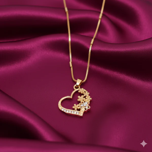 ZTJ41 Gold-Plated AD Heart & Floral Pendant Necklace For women and Girls.