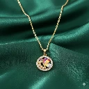 ZTJ49 Gold Butterfly Pendant Necklace - Colorful Crystal Circle For Women and Girls