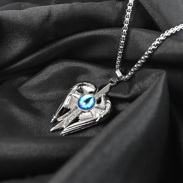 ZTJ50 Silver Plated Angle Wings Cross Blue Eyes Pendant With Chain Necklace For Men (1Pc)