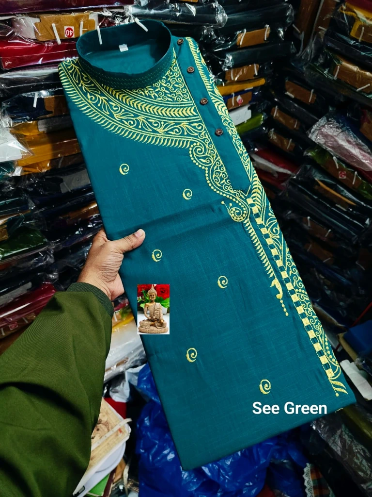 ZTNSK9 Men’s Cotton Embroidered Signature Hand-Style Kurta (Sea Green) (S (38 Inches))