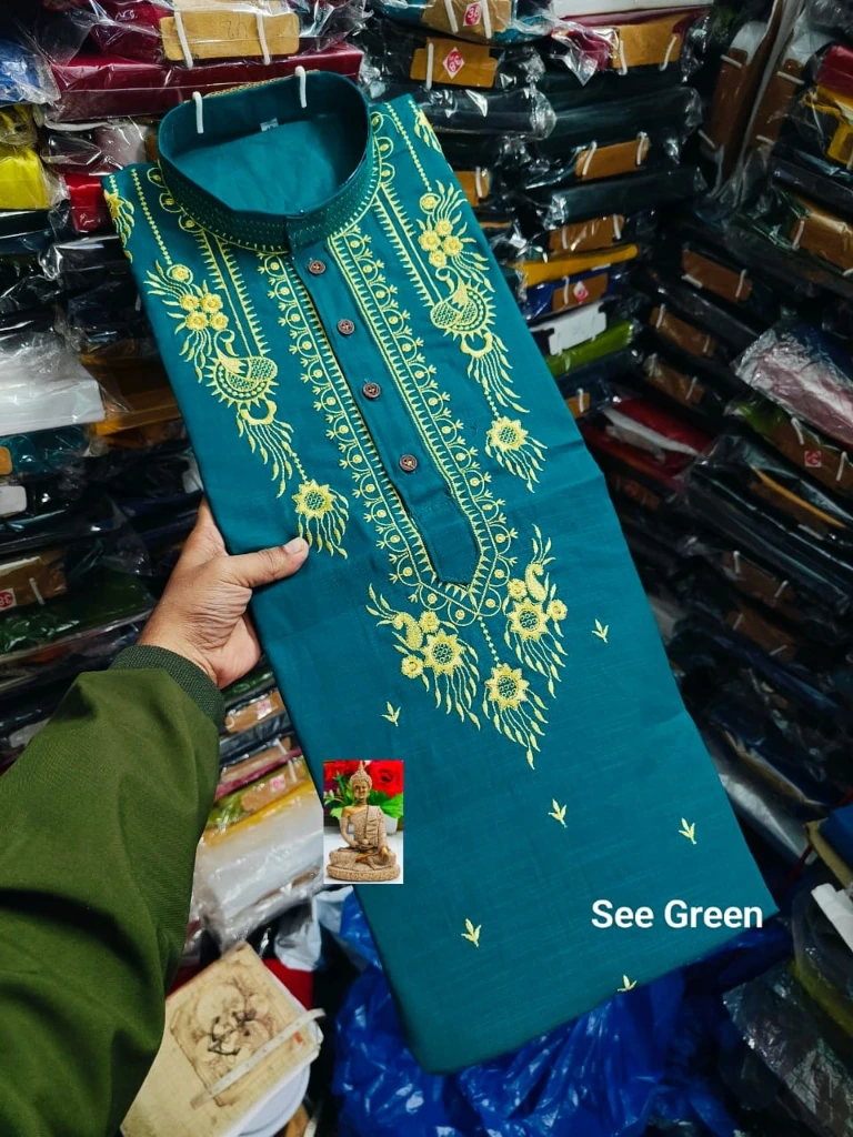 ZTNSK8 Men’s Cotton Embroidered Signature Hand-Style Kurta (Sea Green) (S (38 Inches))