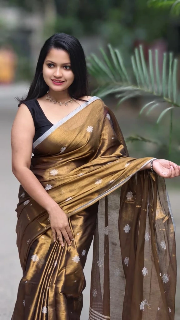 ZTNSS20 ZTNSS19 Women's Soft Jamdani Saree in Brown Color with Silver Zari Border