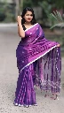 ZTNSS21 Women's Soft Jamdani Saree in Purple Color with Silver Zari Border