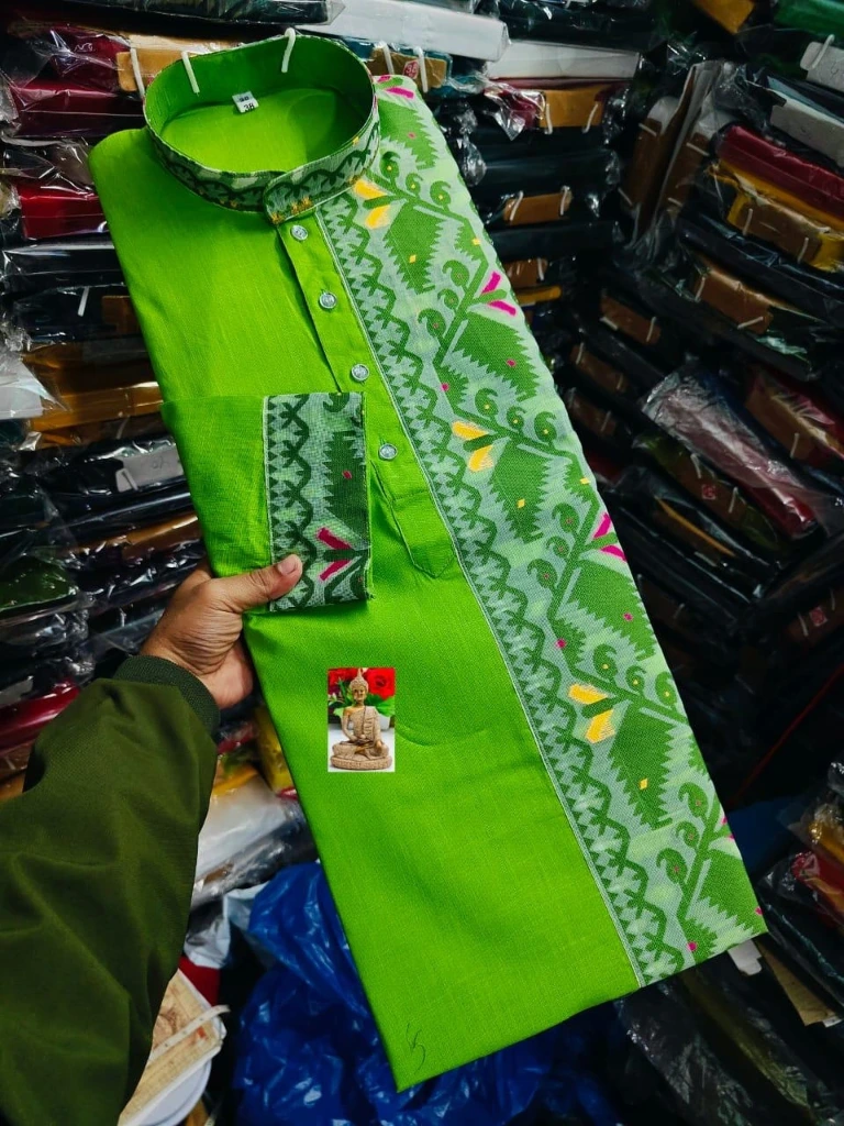 ZTNSK16 All Over Jamdani Panjabi Pure Cotton Premium Traditional Wear (Light Green)