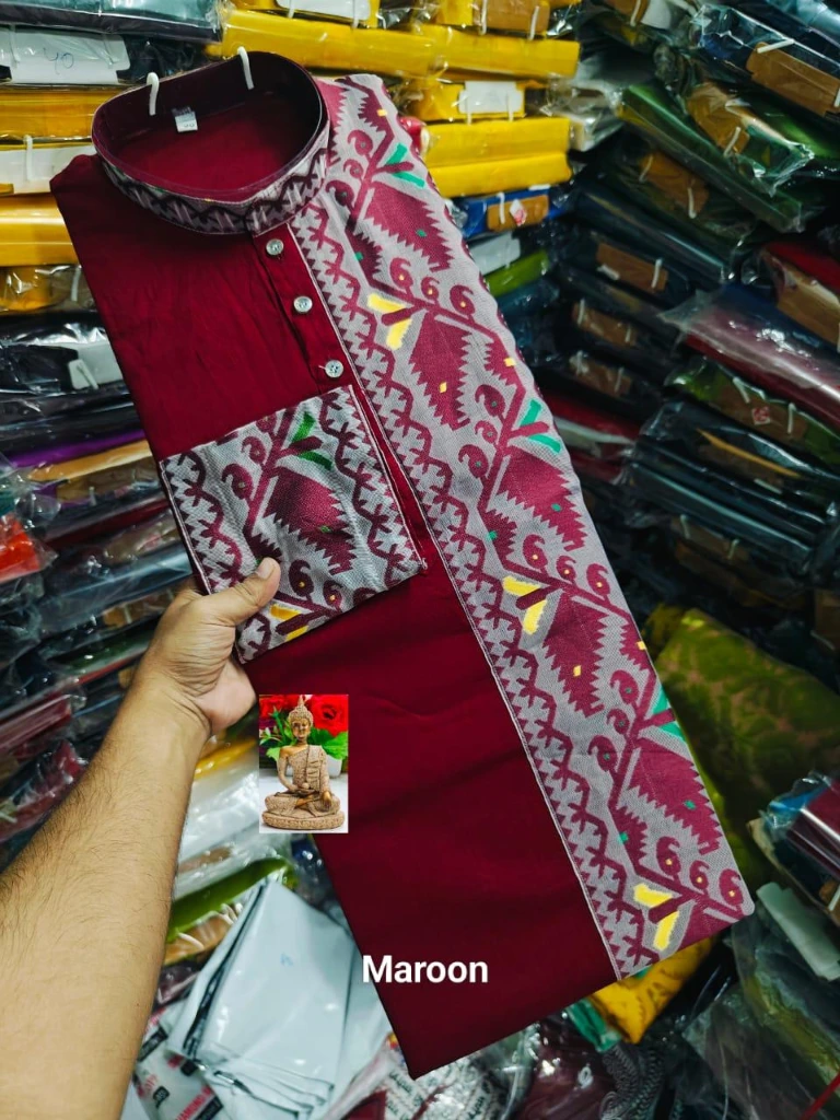 ZTNSK18 All Over Jamdani Panjabi Pure Cotton Premium Traditional Wear (Maroon)