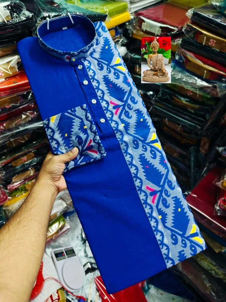 ZTNSK21 All Over Jamdani Panjabi Pure Cotton Premium Traditional Wear (Royal Blue)