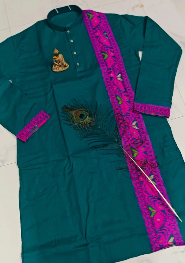 ZTNSK23 All Over Jamdani Panjabi Pure Cotton Premium Traditional Wear (Dark Green)