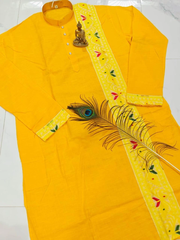 ZTNSK25 All Over Jamdani Panjabi Pure Cotton Premium Traditional Wear (Yellow)