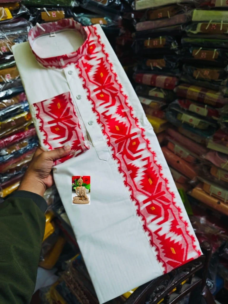 ZTNSK26 All Over Jamdani Panjabi Pure Cotton Premium Traditional Wear (White)