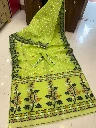 ZTNSS28 Premium Dhakai Jamdani Saree with Matching Blouse Piece (Vibrant Lime Green)