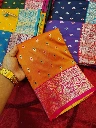 ZTNSS34 Premium Mina Banarasi Soft Silk Saree (Orange /Bright Pink Border)