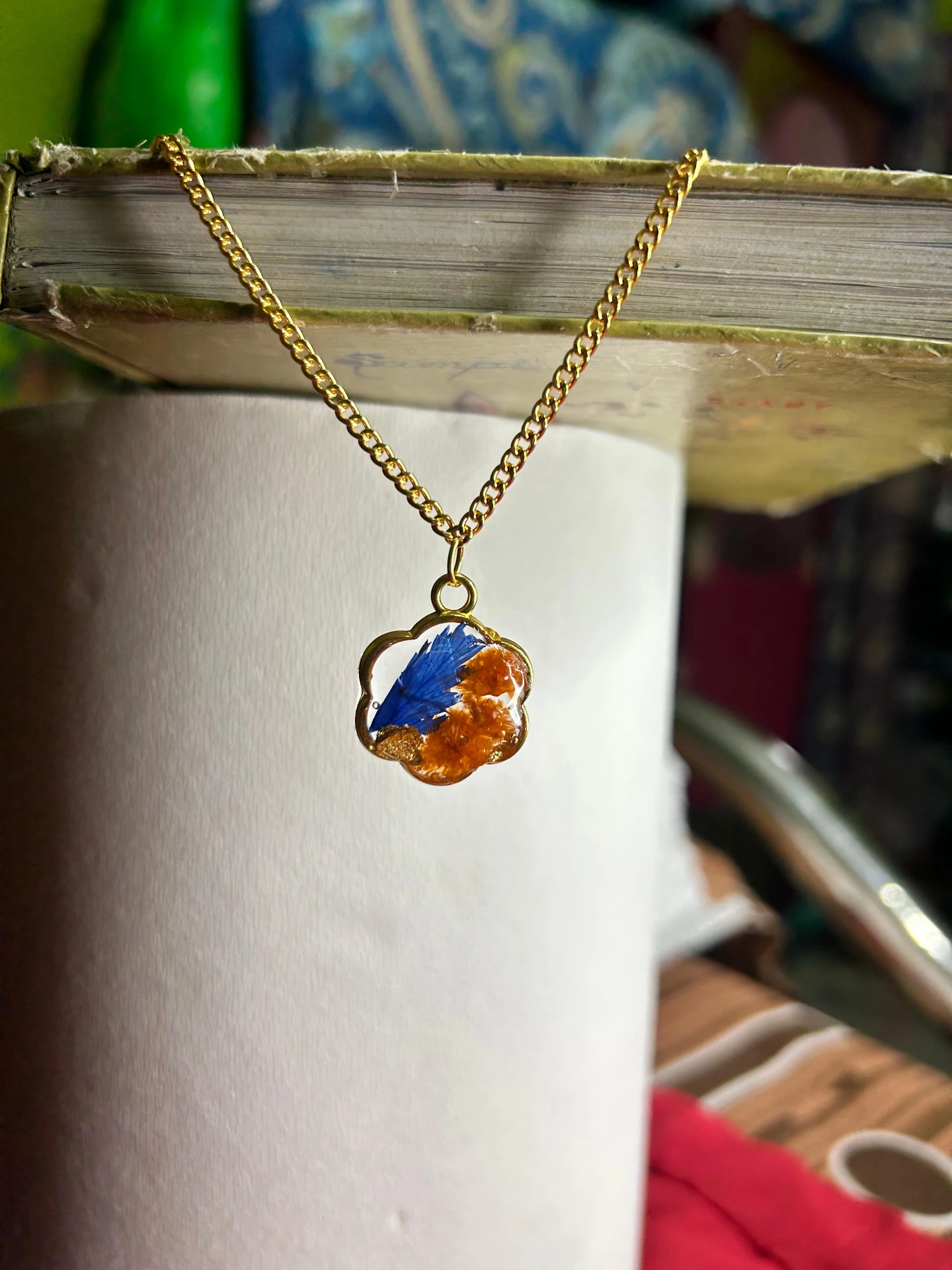 ZTJONE4 Indigo Bloom Handmade Resin Pendant Necklace