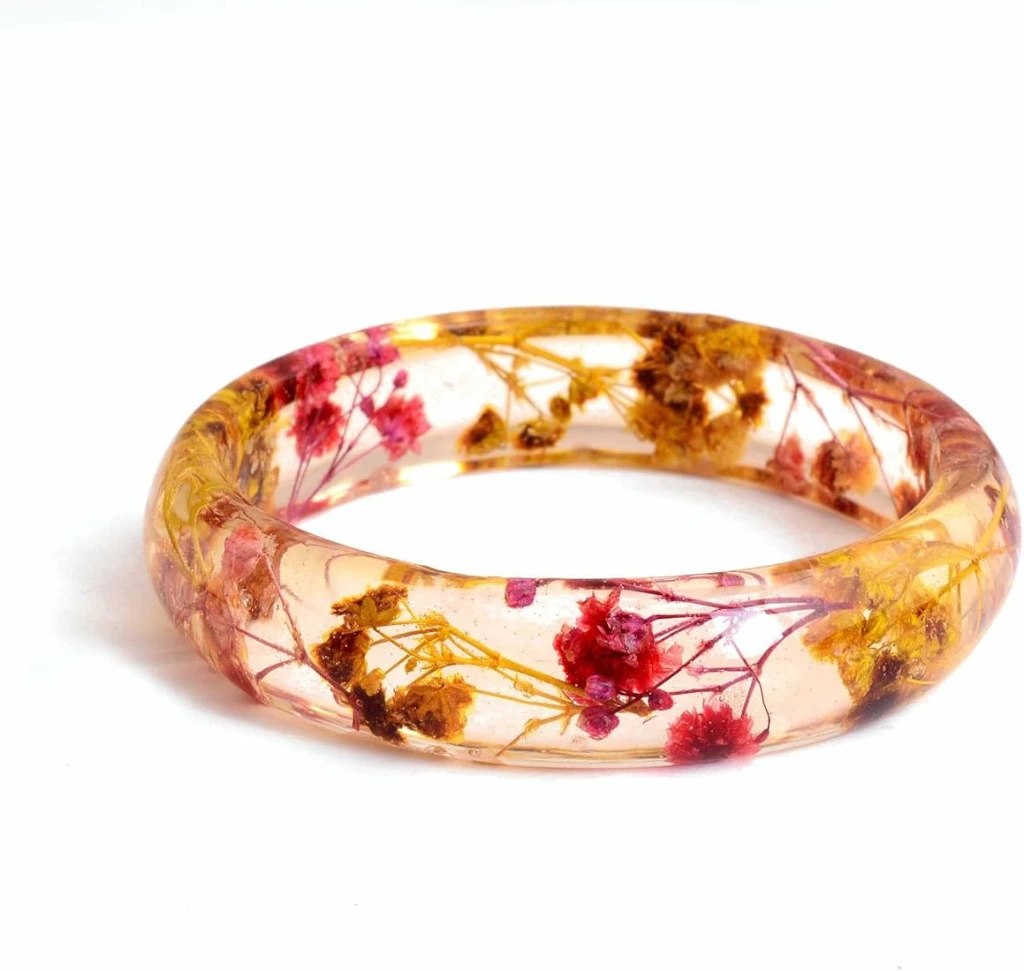 ZTJONE15 Golden Bloom Floral Resin Bangle