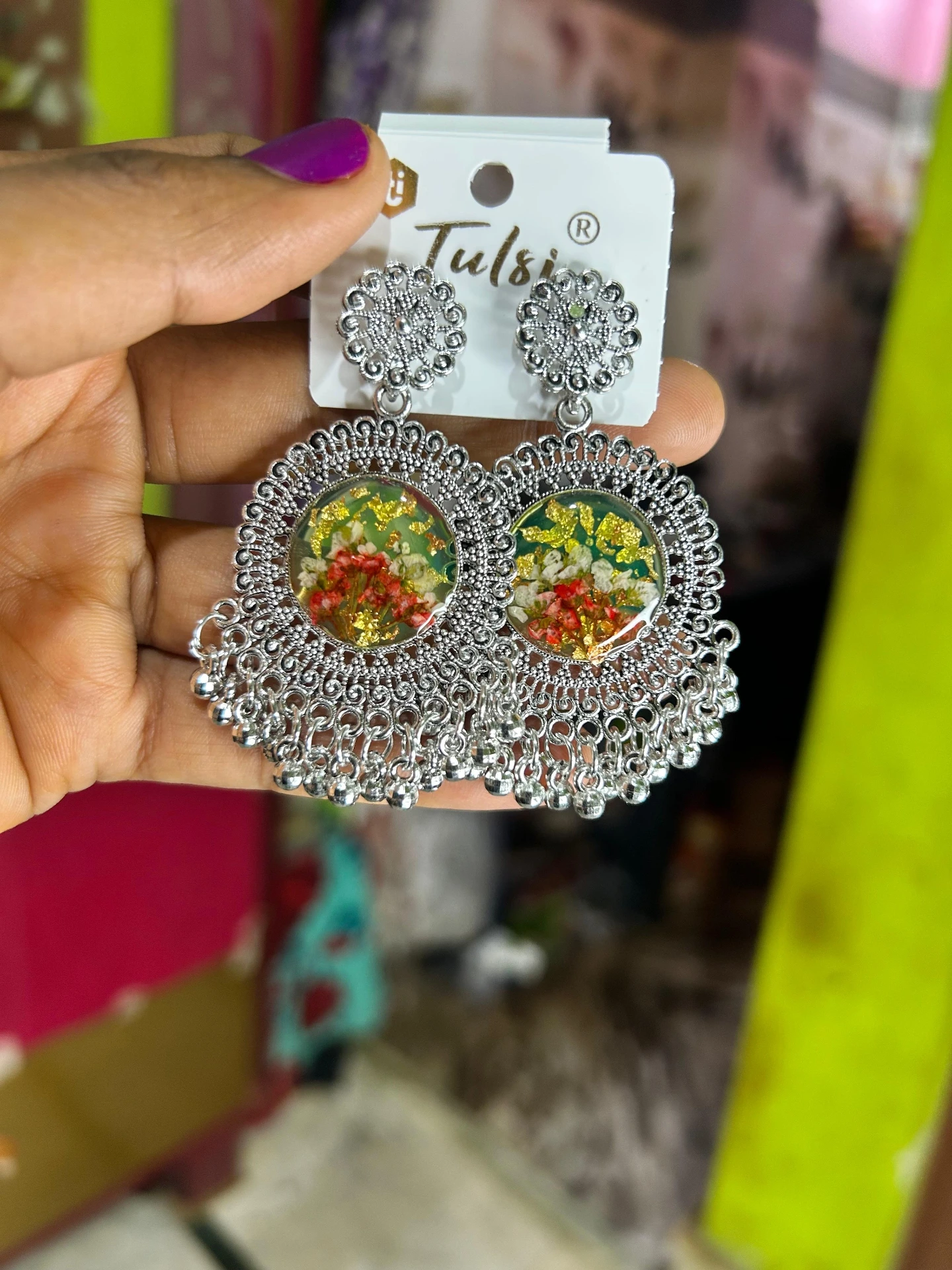 ZTJONE25 Pressed Flower Silver Oxidized Earrings