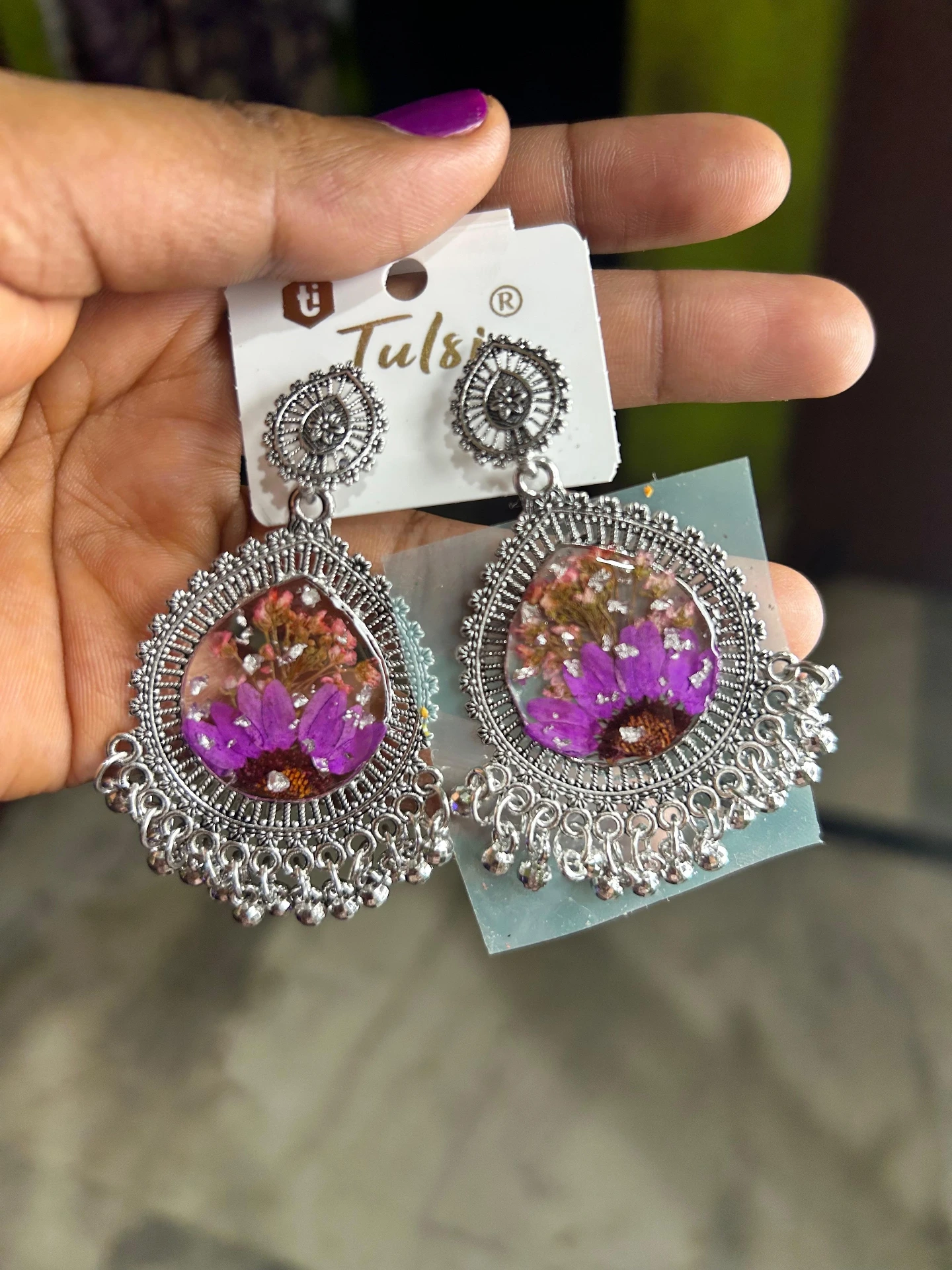 ZTJONE26 Botanical Resin Silver Oxidized Earrings