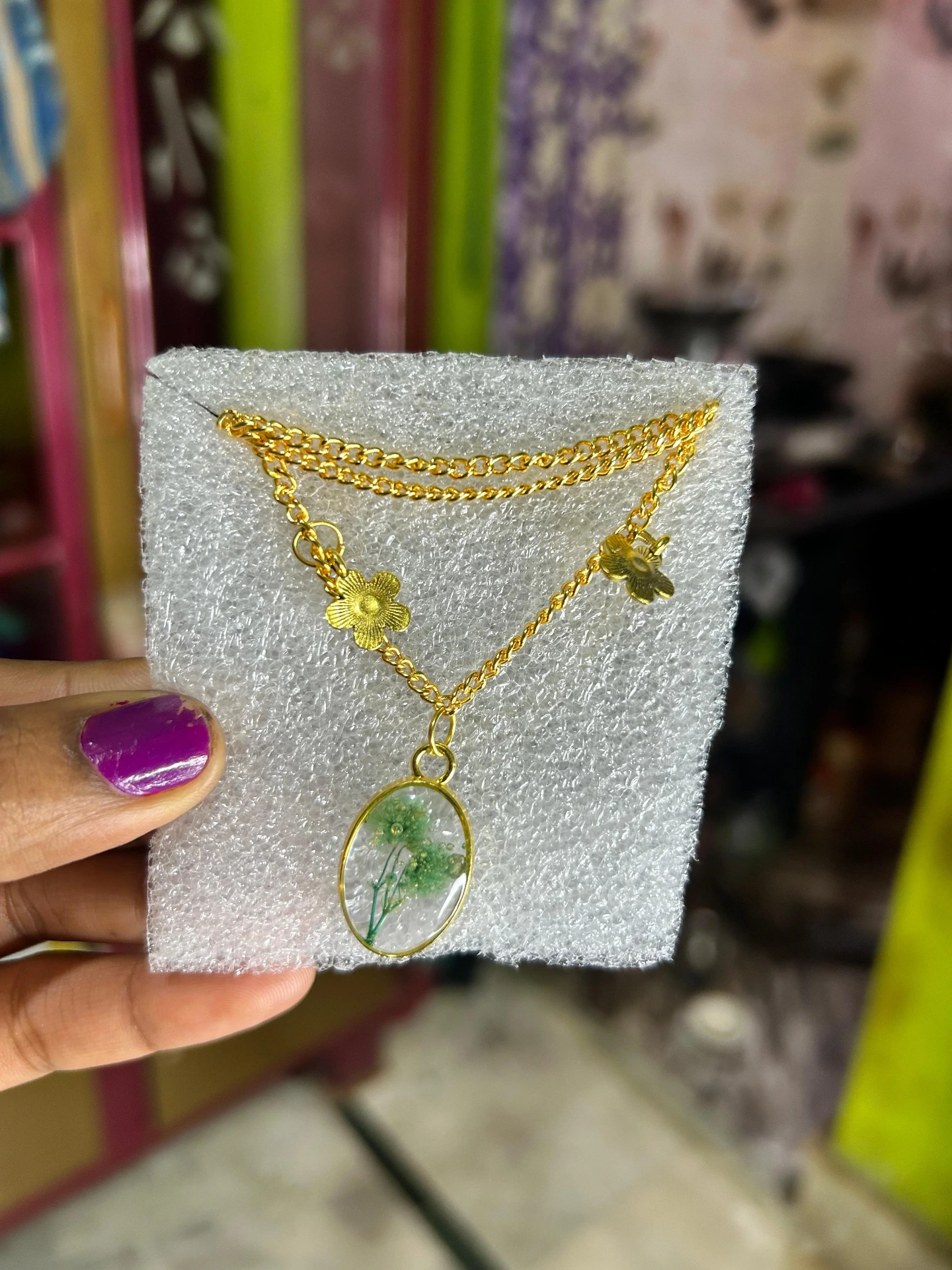 ZTJONE32 Handmade Floral Resin Gold Chain Necklace