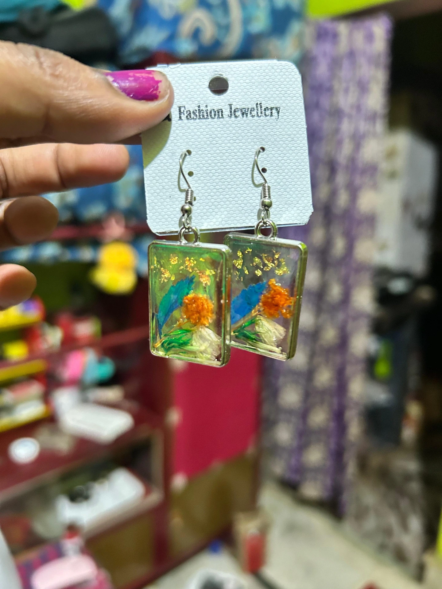 ZTJONE38 Pressed Flower Resin Rectangle Earrings
