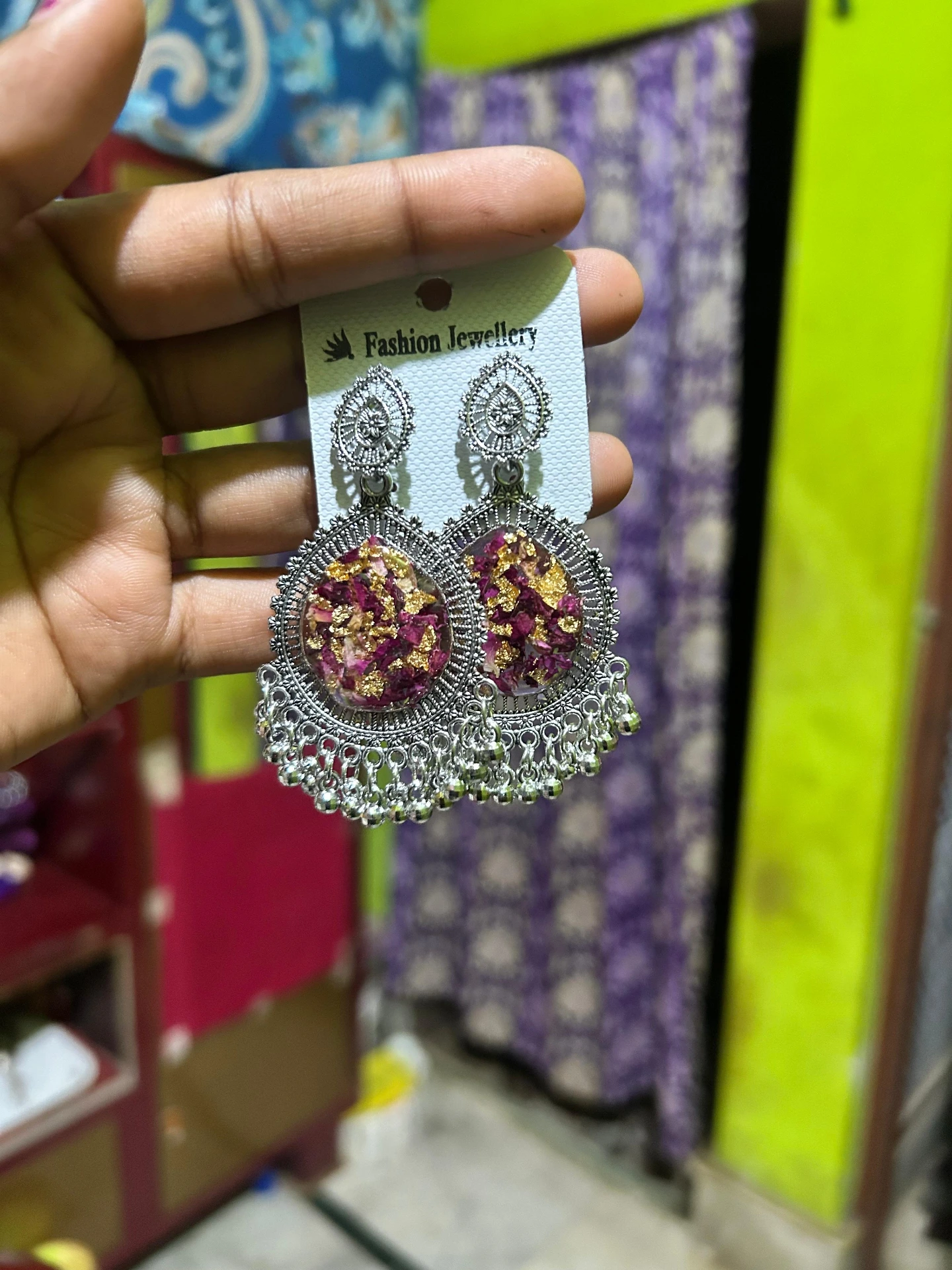 ZTJONE52 Rose Petal Resin Oxidised Drop Earrings