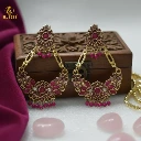 ZTJ57 Antique Gold-Plated Pink Stone Floral Chandbali Earrings for Women