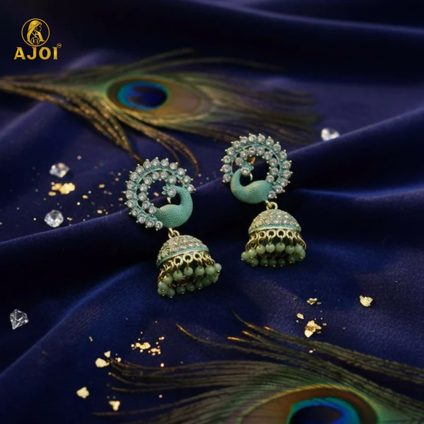 ZTJ60 Mint Green Peacock Stone Jhumka Earrings