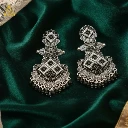 ZTJ61 Oxidized Silver Black Stone Designer Chandbali Earrings for Women