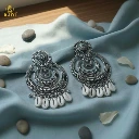 ZTJ63 Oxidized Silver Chandbali Earrings with Cowrie Shell Drops Earring