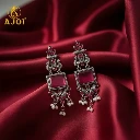 ZTJ65 Premium Antique Silver Earrings with Pink Square Beads and Pearl Hangings