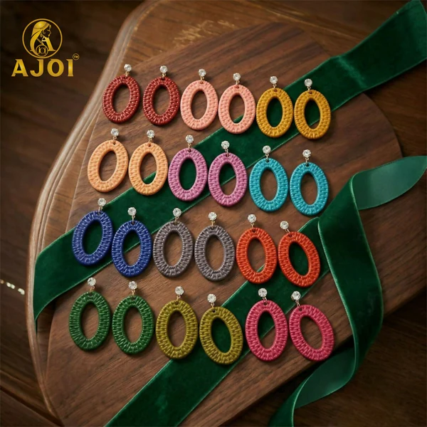 ZTJ67 Handcrafted Textured Oval Drop Earrings Lightweight Statement Earrings (Pack Of 12)