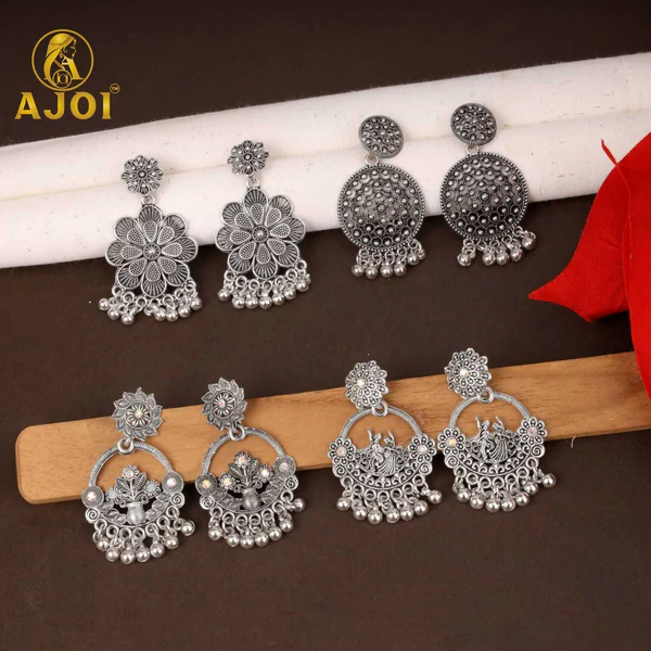 ZTJ69 Trendy Oxidised Silver Statement Earrings Combo Set for Women & Girls (Set of 4)