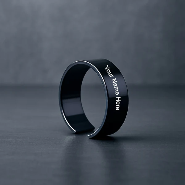 ZTC13 Custom Engraved Black Stainless Steel Adjustable Name Ring