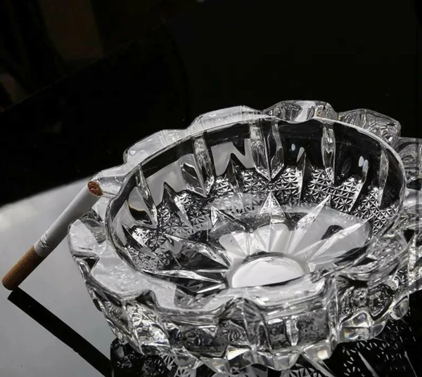 ZTH100 Diamond-Cut Crystal Glass Ashtray for Home, Bar & Office Decor
