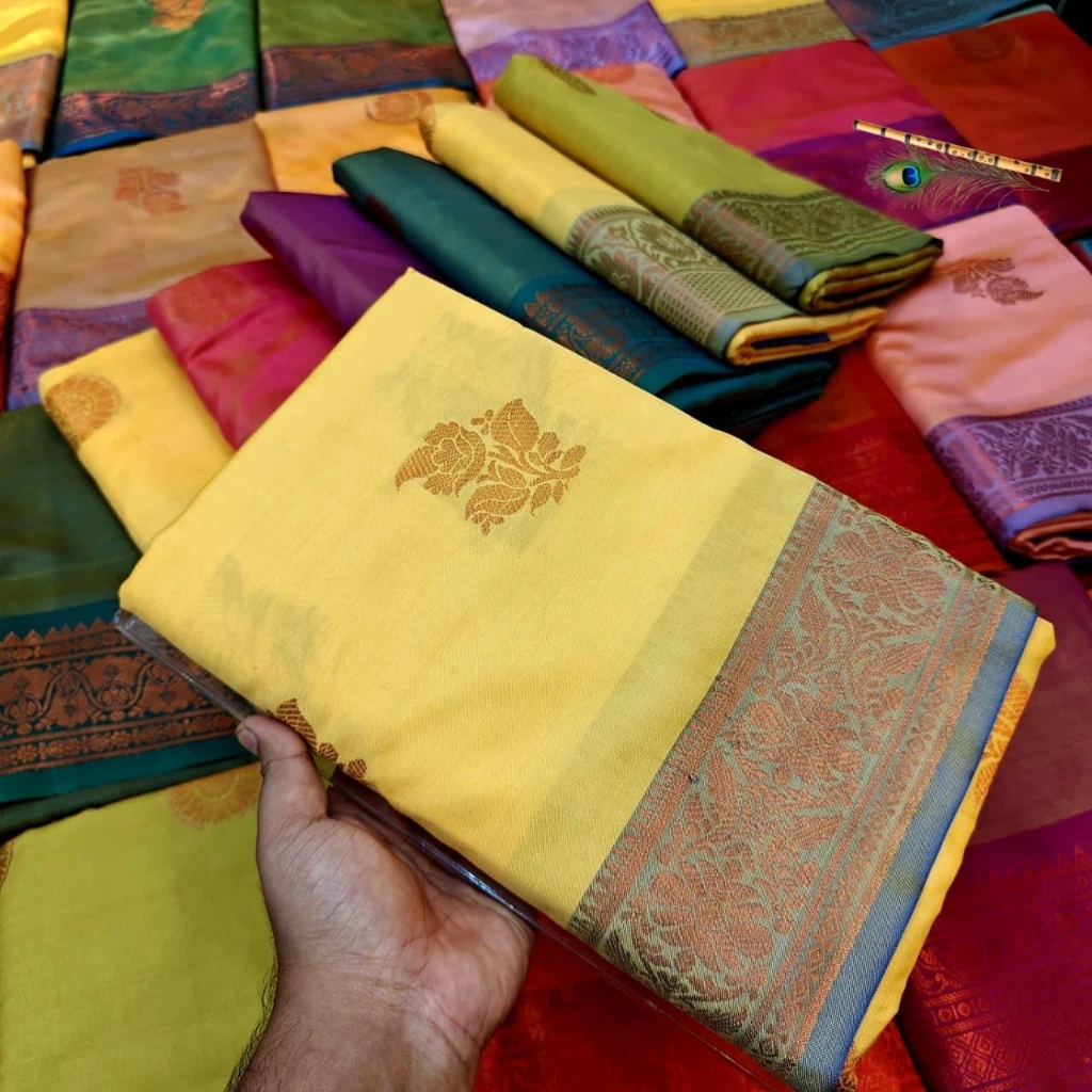 ZTNSS50 Mustard Yellow South Silk Saree with Antique Zari Border