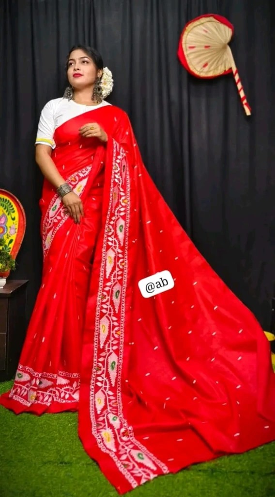 ZTNSS58 Red Korat Par Rayon Saree with Multicolor Thread Butta Work