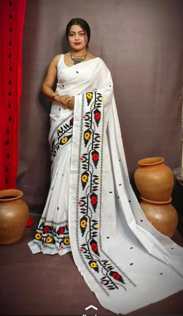 ZTNSS59 Off-White Korat Par Rayon Saree with Multicolor Thread Butta Work